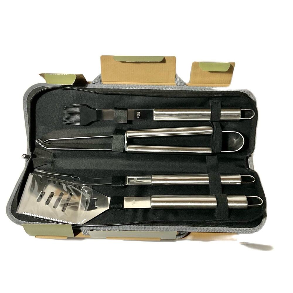 Gibson Home-5 Piece Stainless Steel BBQ Tool set with Canvas Carry Bag